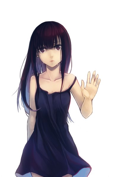 Anime picture 800x1234 with original 8c single long hair tall image fringe breasts simple background standing white background purple eyes purple hair off shoulder tears crying girl dress