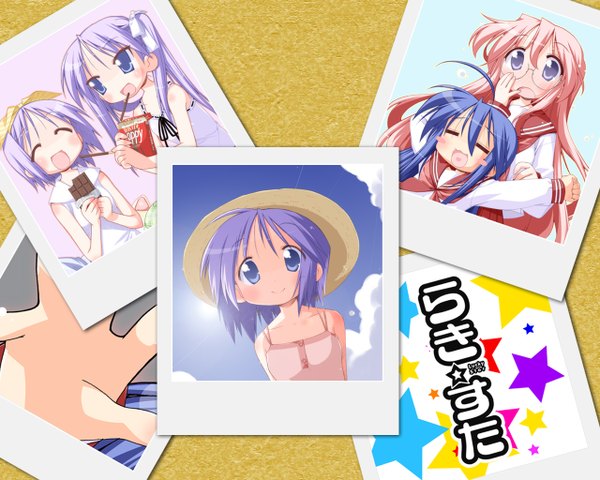 Anime picture 1280x1024 with lucky star kyoto animation izumi konata hiiragi kagami hiiragi tsukasa takara miyuki girl serafuku