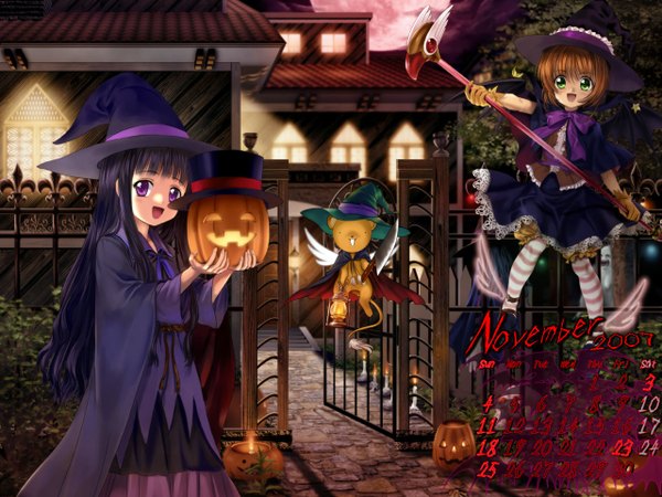 Аниме картинка 1280x960 с сакура - собирательница карт clamp киномото сакура daidouji tomoyo керо mutsuki (moonknives) хэллоуин ведьма 2007 календарь на 2007 год перчатки нож овощи jack-o'-lantern тыква календарь halloween costume fuuin no tsue