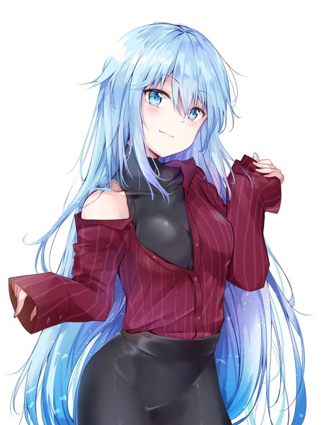 Anime picture 2246x2960 with kono subarashii sekai ni shukufuku wo! studio deen aqua (konosuba) nyung single tall image looking at viewer blush fringe highres breasts simple background smile hair between eyes standing white background upper body long sleeves very long hair head tilt