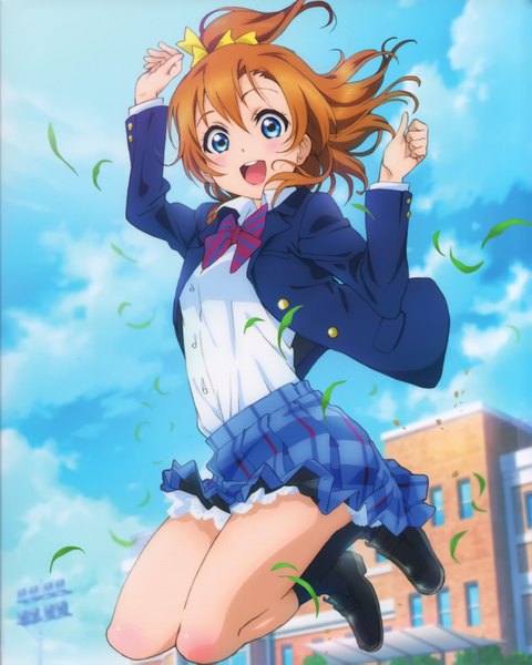 Anime picture 3240x4053 with love live! school idol project sunrise (studio) love live! kousaka honoka single tall image looking at viewer blush highres short hair open mouth blue eyes brown hair absurdres sky cloud (clouds) scan official art one side up girl