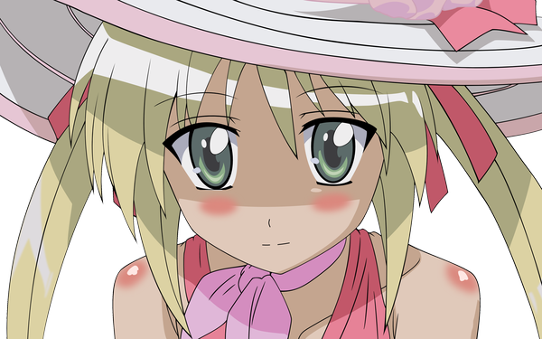 Anime picture 2560x1600 with hayate no gotoku! sanzenin nagi long hair blush highres blonde hair wide image twintails bare shoulders green eyes close-up transparent background girl ribbon (ribbons) hair ribbon hat neckerchief