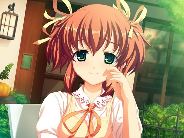 Anime picture 1024x768 with kurogane no tsubasa kasugai haruna short hair green eyes game cg orange hair tears girl