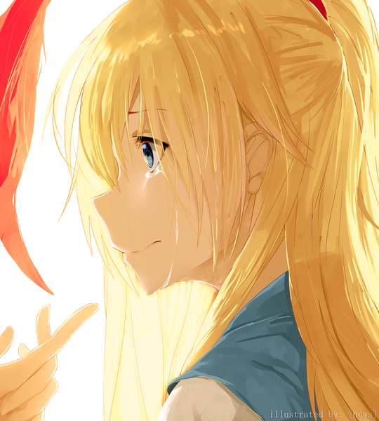 Anime picture 4500x5000 with nisekoi shaft (studio) kirisaki chitoge hews long hair tall image highres blue eyes simple background blonde hair white background absurdres profile tears close-up half updo girl