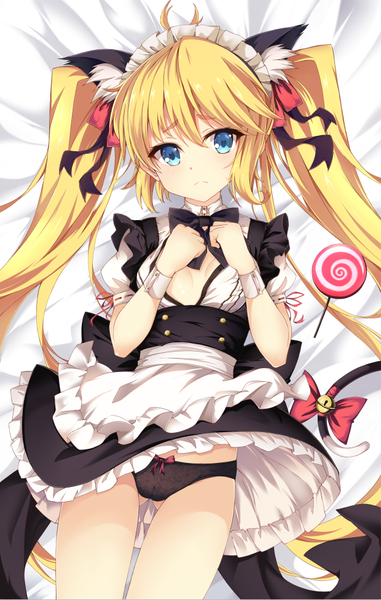 Anime picture 620x976 with warship girls r andrea doria (warship girls r) jianren single long hair tall image blue eyes light erotic blonde hair twintails animal ears tail animal tail cat ears maid cat girl cat tail girl uniform underwear