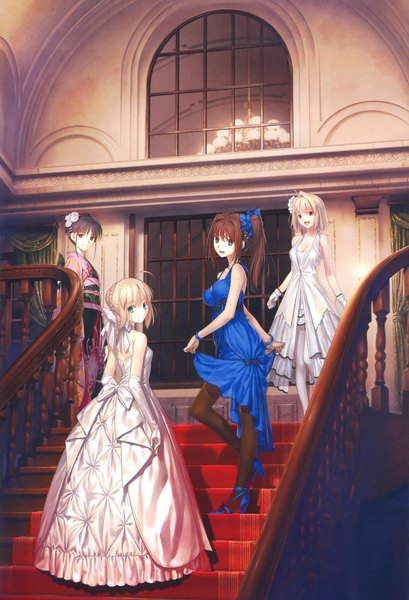 Anime picture 2057x3020 with fate (series) fate/stay night shingetsutan tsukihime kara no kyoukai mahou tsukai no yoru type-moon artoria pendragon (all) saber ryougi shiki arcueid brunestud aozaki aoko takeuchi takashi koyama hirokazu long hair tall image looking at viewer fringe highres short hair breasts