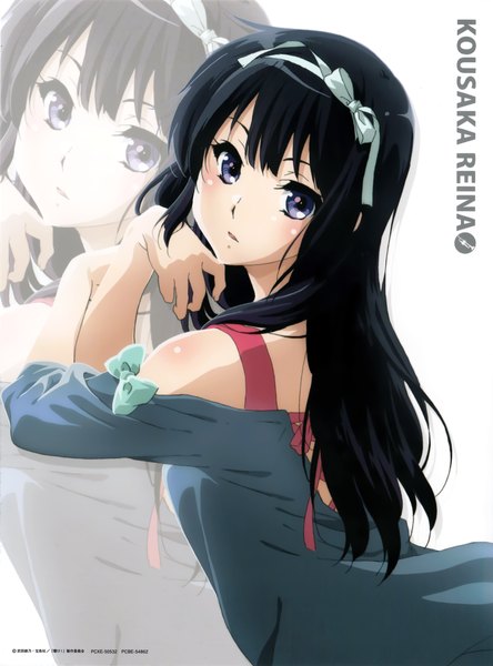 Anime picture 1642x2217 with hibike! euphonium kyoto animation kousaka reina ikeda shouko single long hair tall image looking at viewer blush blue eyes black hair scan zoom layer girl dress ribbon (ribbons) hair ribbon