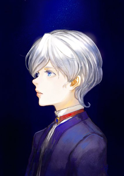 Anime picture 2480x3508 with sakura taisen leni milchstrasse bryanth single tall image highres short hair blue eyes simple background looking away silver hair profile portrait androgynous girl