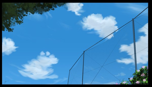 Anime picture 1998x1150 with original niko p highres wide image sky cloud (clouds) border no people landscape scenic fence chain-link fence
