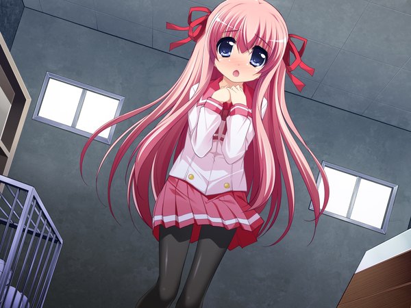 Anime picture 2048x1536 with magical lyric (game) highres blue eyes pink hair game cg girl serafuku