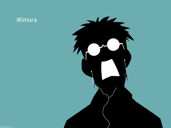 Anime picture 1024x768 with azumanga daioh j.c. staff ipod kimura silhouette parody aqua background
