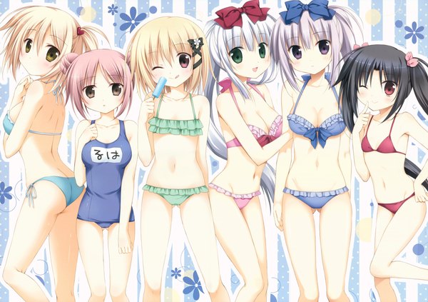Anime picture 6703x4730 with alice or alice airi (alice or alice) rise (alice or alice) mako (alice or alice) kisaki (alice or alice) ruha (alice or alice) koko (alice or alice) korie riko long hair looking at viewer blush fringe highres short hair breasts light erotic black hair blonde hair smile hair between eyes