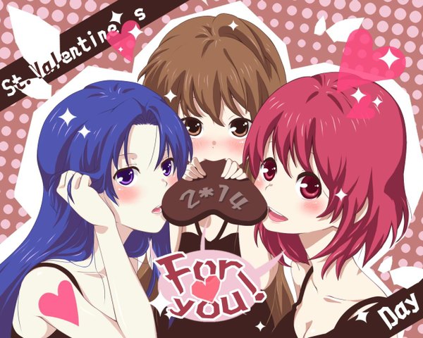 Anime picture 1280x1024 with toradora j.c. staff aisaka taiga kawashima ami kushieda minori multiple girls valentine jpeg artifacts girl food sweets 3 girls chocolate