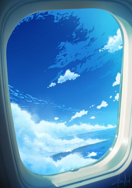 Anime picture 2480x3508 with original donsaid (dias mardianto) tall image highres signed sky cloud (clouds) from above sunlight no people water window sea