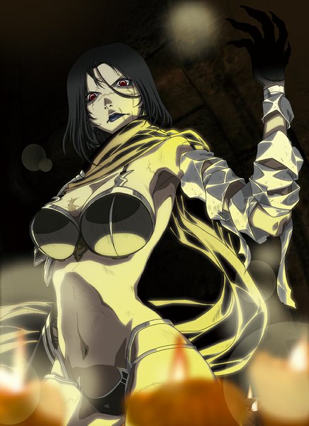 Anime picture 800x1099 with the elder scrolls iv: oblivion the elder scrolls rantia (artist) single tall image looking at viewer short hair breasts light erotic black hair red eyes large breasts scar girl navel scarf bandage (bandages)