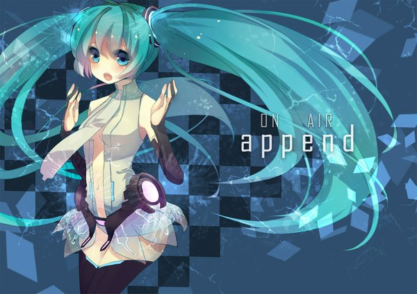 Anime picture 1960x1385 with vocaloid vocaloid append hatsune miku hatsune miku (append) highres twintails green eyes green hair girl thighhighs