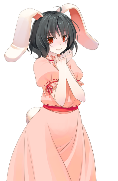 Anime picture 815x1250 with touhou inaba tewi crote single tall image short hair black hair red eyes animal ears bunny ears bunny girl transparent background girl dress