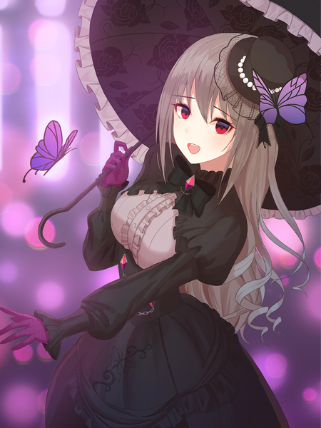 Anime picture 1000x1332 with idolmaster idolmaster cinderella girls idolmaster cinderella girls starlight stage kanzaki ranko jayamon single long hair tall image looking at viewer fringe breasts open mouth smile hair between eyes red eyes standing holding payot long sleeves :d