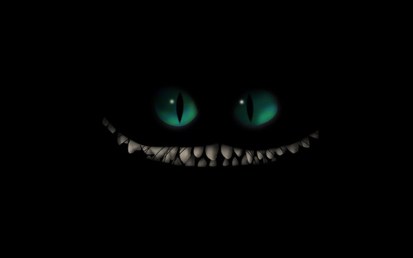Anime picture 2560x1600 with alice in wonderland cheshire cat highres smile wide image green eyes grin black background 3d cat mustache