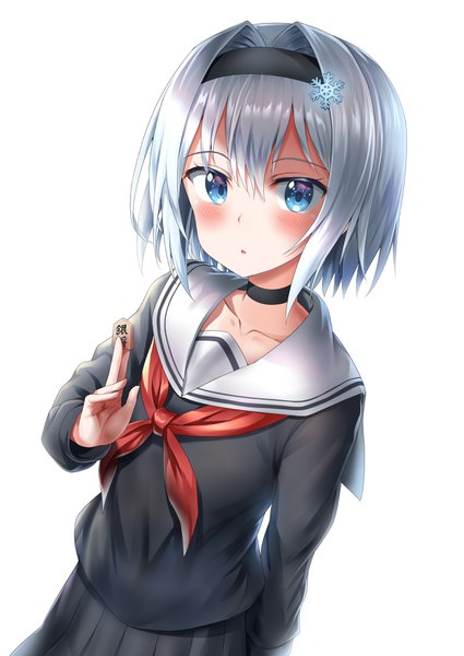 Anime picture 2507x3541 with ryuuou no oshigoto! sora ginko nedia (nedia region) single tall image blush fringe highres short hair open mouth blue eyes simple background hair between eyes standing white background holding silver hair upper body pleated skirt from above