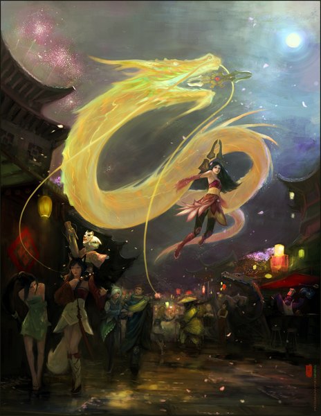 Anime picture 1550x2003 with league of legends ahri (league of legends) akali (league of legends) riven (league of legends) lux (league of legends) irelia (league of legends) shyvana (league of legends) tristana (league of legends) garen (league of legends) fizz (league of legends) jax (league of legends) dr. mundo (league of legends) long hair tall image black hair blonde hair brown hair multiple girls animal ears white hair