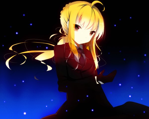 Anime picture 3058x2452 with fate (series) fate/stay night studio deen type-moon artoria pendragon (all) saber senya fuurin long hair highres blonde hair brown eyes absurdres ahoge snowing girl gloves cloak