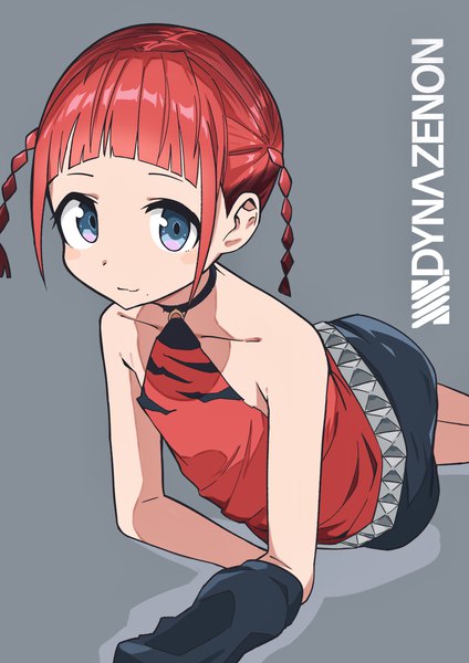 Anime picture 2894x4093 with gridman universe ssss.dynazenon studio trigger asukagawa chise hanten (hantennano) single tall image looking at viewer highres short hair blue eyes simple background payot red hair braid (braids) grey background copyright name sleeveless twin braids flat chest