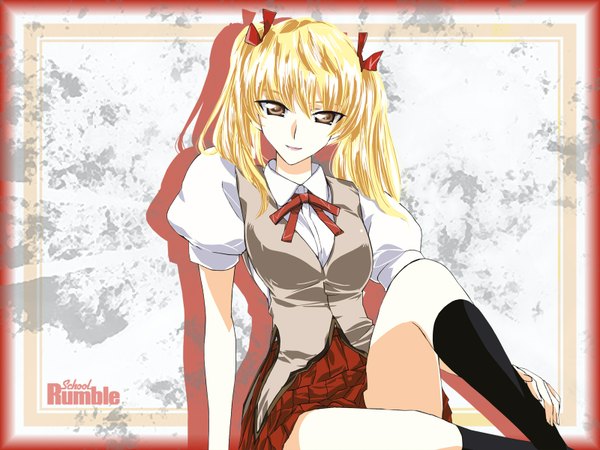 Anime picture 1600x1200 with school rumble sawachika eri long hair blonde hair twintails brown eyes wallpaper uniform school uniform