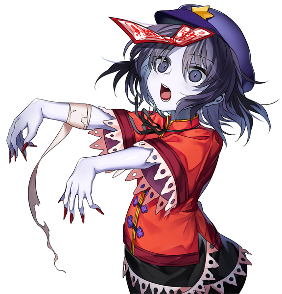 Anime picture 2800x2918 with touhou miyako yoshika manarou single tall image looking at viewer highres short hair open mouth black hair simple background white background nail polish traditional clothes fingernails black eyes chinese clothes long fingernails red nail polish jiangshi