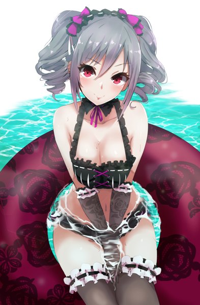 Anime picture 2926x4459 with idolmaster idolmaster cinderella girls kanzaki ranko ryuu. single tall image looking at viewer blush fringe highres short hair breasts light erotic smile hair between eyes red eyes large breasts twintails bare shoulders payot