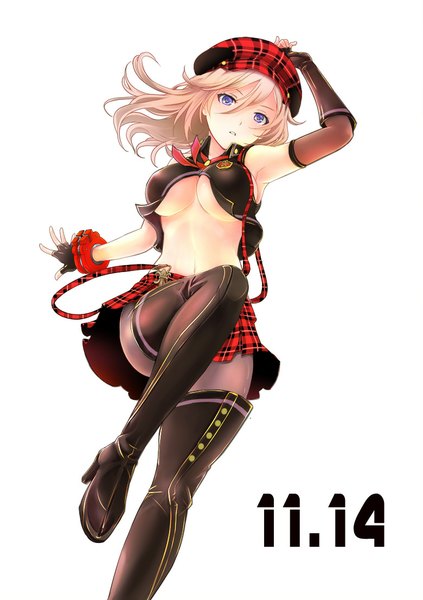 Anime picture 780x1105 with god eater god eater burst ufotable alisa ilinichina amiella aratako single long hair tall image looking at viewer breasts blue eyes light erotic blonde hair simple background large breasts white background girl skirt gloves fingerless gloves