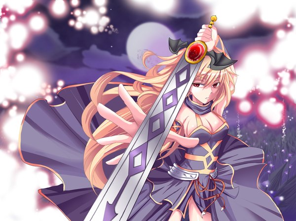 Anime picture 1500x1122 with original aurora rokudo single long hair blonde hair red eyes girl dress weapon sword