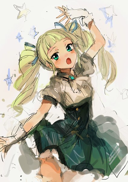 Anime picture 800x1132 with aikatsu! toudou yurika lm7 (op-center) single long hair tall image looking at viewer blush open mouth blonde hair twintails drill hair sketch girl dress gloves ribbon (ribbons) hair ribbon white gloves star (symbol)