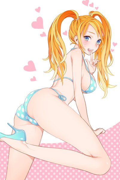 Anime picture 1000x1496 with naruto studio pierrot naruto (series) uzumaki naruto naruko takase (harakiri) single long hair tall image looking at viewer blush breasts open mouth blue eyes light erotic blonde hair simple background smile large breasts white background