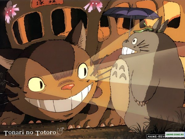 Anime picture 1024x768 with tonari no totoro studio ghibli totoro nekobus umbrella