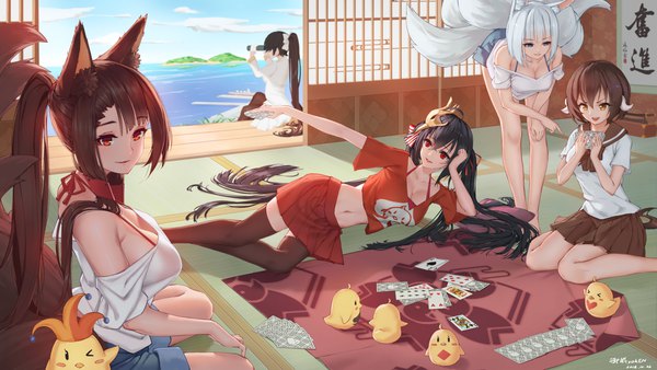 Anime picture 3840x2160 with azur lane manjuu (azur lane) taihou (azur lane) takao (azur lane) akagi (azur lane) kaga (azur lane) mikasa (azur lane) omae yoken long hair highres short hair breasts blue eyes light erotic black hair red eyes brown hair wide image large breasts standing
