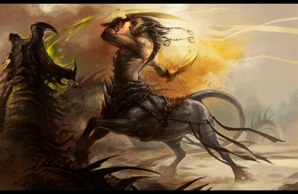 イラスト 1200x783 と オリジナル sandara エルフ耳 battle モンスター男子 男性 剣 血 モンスター centaur