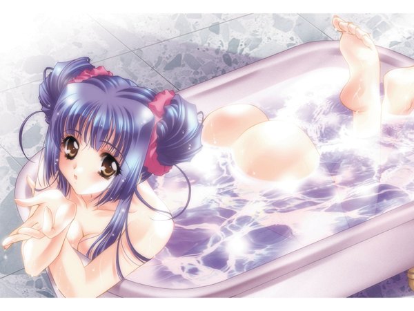 Anime picture 1600x1200 with kao no nai tsuki kuraki suzuna carnelian light erotic bath