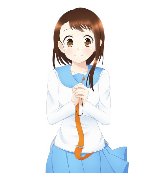 Anime picture 2500x2700 with nisekoi shaft (studio) onodera kosaki silver light single long hair tall image looking at viewer blush highres simple background smile brown hair white background brown eyes girl skirt uniform school uniform shirt