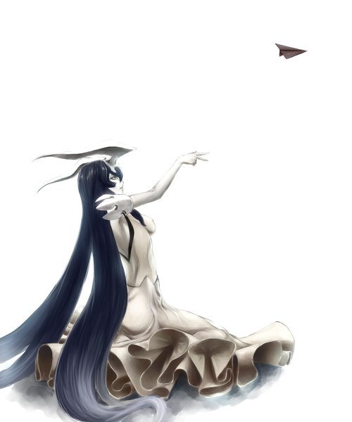 Anime-Bild 2500x3000 mit kantai collection anchorage oni hazuki (5170712) single tall image fringe highres light erotic black hair simple background white background sitting nipples very long hair parted lips profile multicolored hair horn (horns) grey hair orange eyes