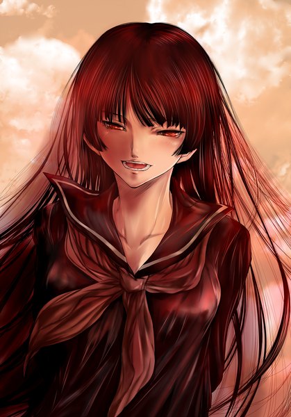 Anime picture 2000x2866 with tasogare otome x amnesia silver link kanoe yuuko auge (akd) single long hair tall image looking at viewer highres open mouth red eyes red hair girl serafuku