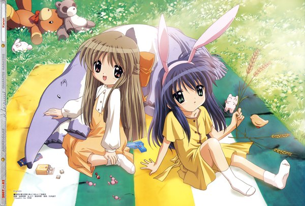 Anime picture 4200x2835 with kanon key (studio) megami magazine kawasumi mai kurata sayuri highres animal ears official art loli bunny ears bunny girl half updo picnic visualart girl anteater