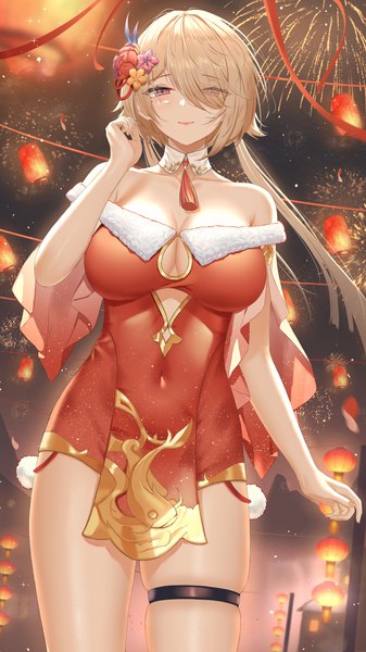 Anime picture 4320x7680 with honkai impact 3rd honkai (series) rita rossweisse eleaaa single long hair tall image looking at viewer blush fringe highres breasts light erotic blonde hair smile large breasts standing absurdres outdoors pink eyes