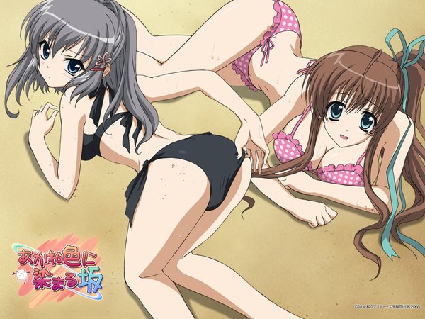 Anime picture 1600x1200 with akane iro ni somaru saka nagase minato katagiri yuuhi light erotic swimsuit bikini black bikini