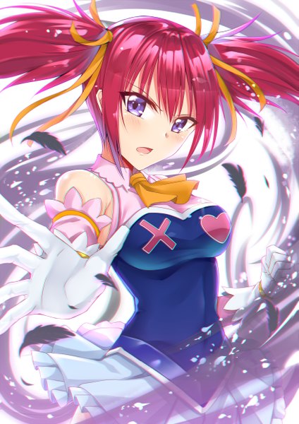 Anime-Bild 3507x4960 mit fairy tail blendy shelia gu li single tall image looking at viewer fringe highres short hair breasts open mouth hair between eyes standing purple eyes twintails bare shoulders payot absurdres red hair head tilt
