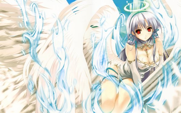 Anime picture 1920x1200 with highres light erotic red eyes wide image angel wings