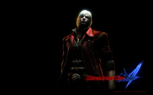 Anime picture 1920x1200 with devil may cry dante (devil may cry) single highres short hair wide image white hair black background red background jacket
