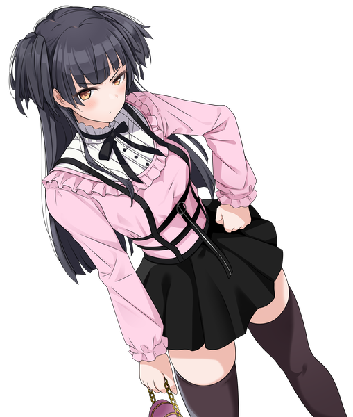 Anime picture 6786x8000 with idolmaster idolmaster shiny colors mayuzumi fuyuko giba (out-low) dekodere single long hair tall image looking at viewer blush fringe highres breasts black hair standing holding brown eyes absurdres blunt bangs long sleeves