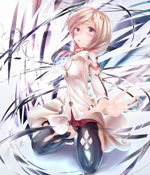 Anime picture 1800x2100 with guilty crown production i.g yuzuriha inori wingheart single long hair tall image blush highres pink hair pink eyes girl thighhighs dress hair ornament black thighhighs detached sleeves hairclip