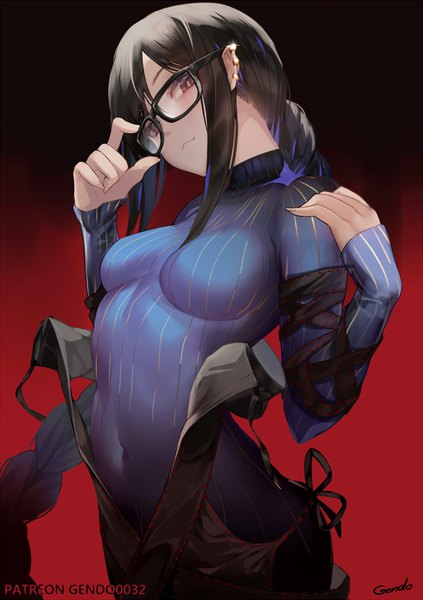Anime picture 634x900 with fate (series) fate/grand order yu mei-ren (fate) gendo0032 single tall image blush fringe breasts light erotic simple background red eyes large breasts standing signed payot braid (braids) very long hair head tilt sparkle